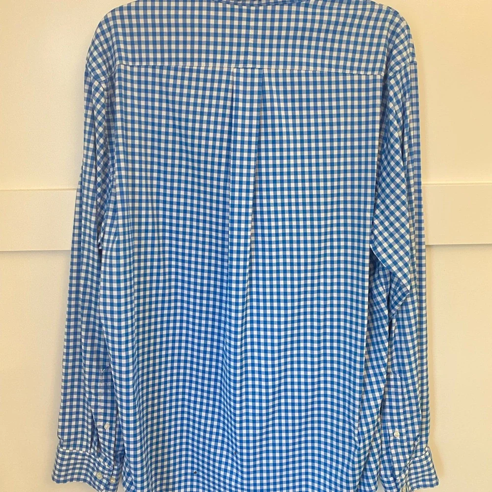 Lands' End Long Sleeve Button Shirt Men's M Traditional Fit Blue White No Iron‎